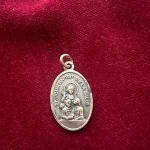 VTG Silver Religious Pendant Double Sided with Sacred Heart of Jesus/St John
